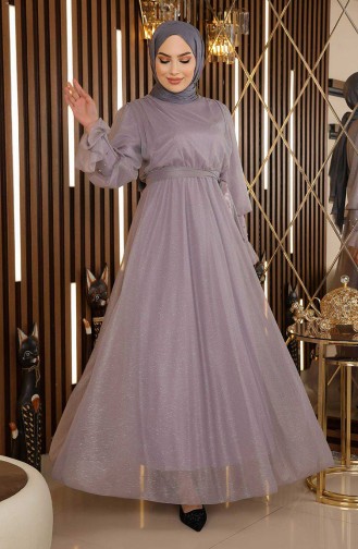 Abendkleid Aus Chiffon Mit Steindetail Und Glitzer Grau 19113 14504