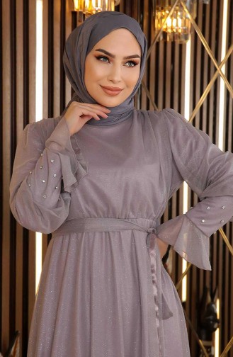 Abendkleid Aus Chiffon Mit Steindetail Und Glitzer Grau 19113 14504