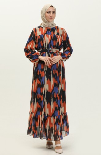 Brick Red Hijab Dress 14336