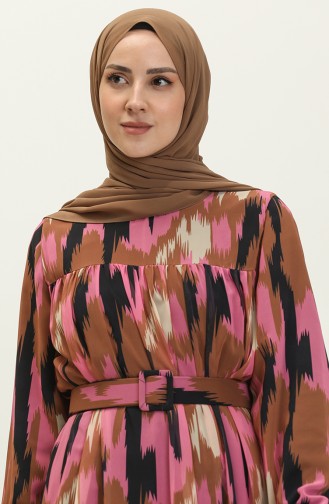 Desenli Şifon Elbise Pembe 12243