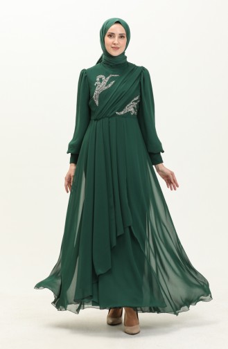 Robe de Soirée Détaillée Brodée 52868-03 Vert 52868-03