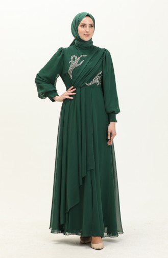 Robe de Soirée Détaillée Brodée 52868-03 Vert 52868-03