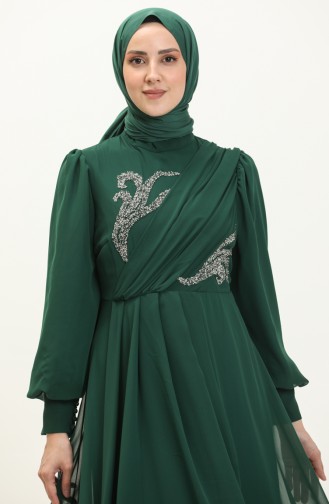 Robe de Soirée Détaillée Brodée 52868-03 Vert 52868-03