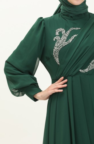 Embroidered Detail Evening Dress 52868-03 Green 52868-03