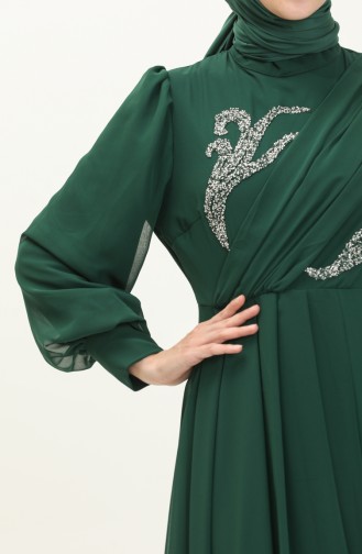 Robe de Soirée Détaillée Brodée 52868-03 Vert 52868-03