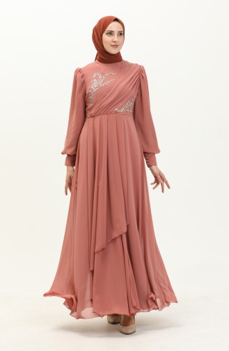 Robe de Soirée Détaillée Brodée 52868-04 Rose Pâle 52868-04