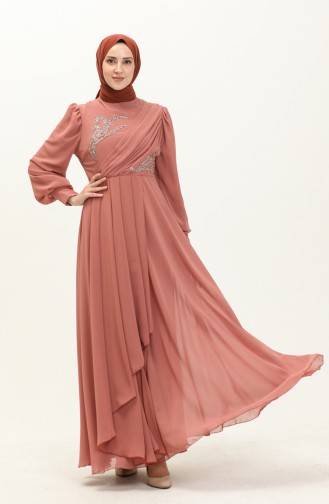 Embroidered Detail Evening Dress 52868-04 Dusty Rose 52868-04