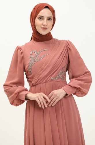 Robe de Soirée Détaillée Brodée 52868-04 Rose Pâle 52868-04