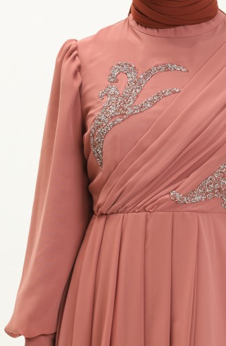 Robe de Soirée Détaillée Brodée 52868-04 Rose Pâle 52868-04