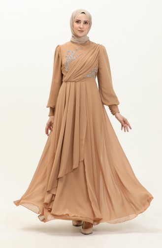 Abendkleid mit Stickerei 52868-05 Milchkaffee 52868-05