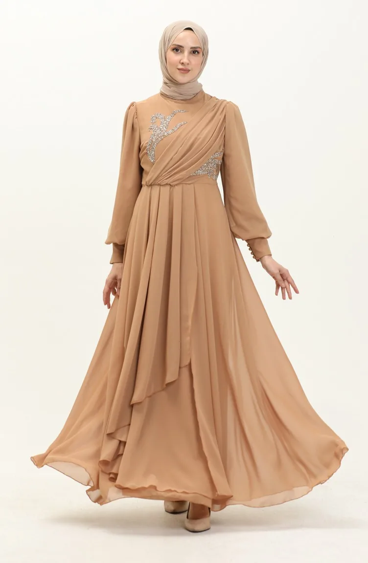 Abendkleid mit Stickerei 52868-05 Milchkaffee 52868-05