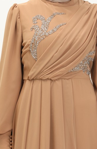 Embroidered Detailed Evening Dress 52868-05 Milk Coffee   52868-05