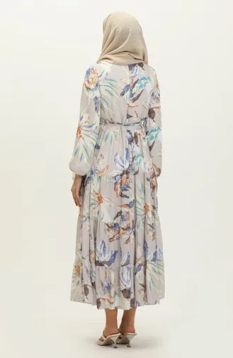 Gemustertes Gerafftes Kleid 5950-01 Beige 5950-01
