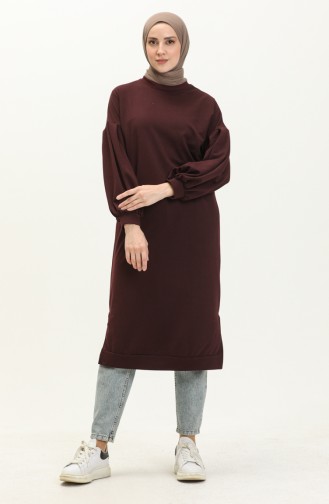 Balloon Sleeve Long Tunic 3031-14 Plum 3031-14