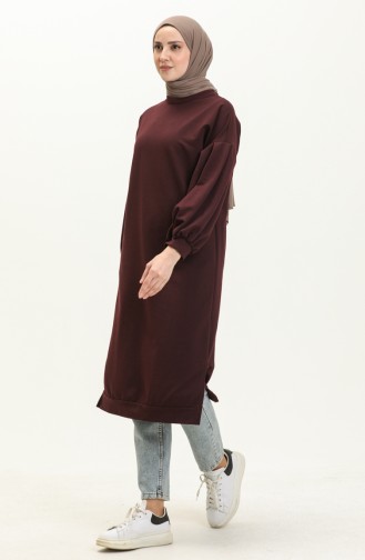 Balloon Sleeve Long Tunic 3031-14 Plum 3031-14