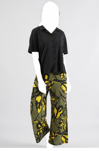 Vıscon Gömlek Yakalı Kısa Kol Bol Paca Bılek Boy Pijama Takım Siyah