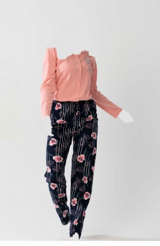 Pamuklu Tamamı Düğmeli Uzun Kol Pijama Takım Pembe