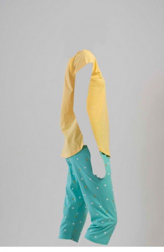 Pamuklu Kısa Kol Kaprili Pijama Takım Sarı