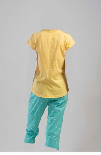 Pamuklu Kısa Kol Kaprili Pijama Takım Sarı