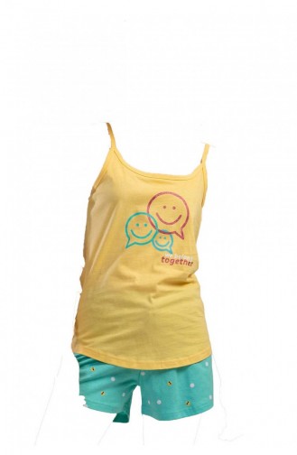 Pamuklu Ip Askılı Şortlu Pijama Takım Sarı