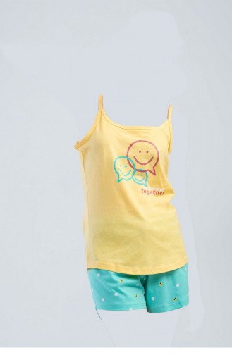 Pamuklu Ip Askılı Şortlu Pijama Takım Sarı