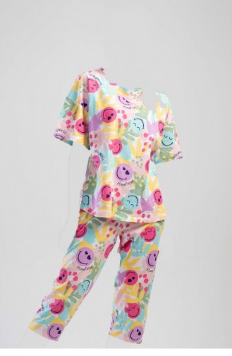 Pamuklu Düşük Omuzlu Kısa Kol Kaprili Pijama Takım Leylak