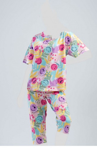 Pamuklu Düşük Omuzlu Kısa Kol Kaprili Pijama Takım Leylak