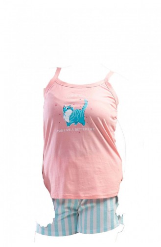 Pamuklu Büyük Beden Ip Askılı Şortlu Pijama Takım Pembe