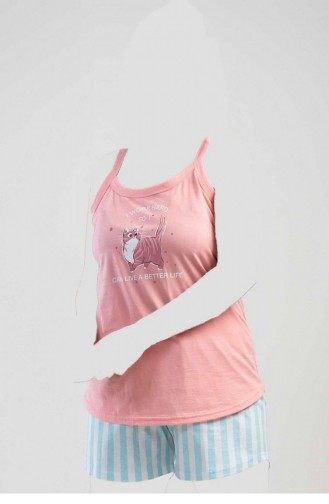 Pamuklu Büyük Beden Ip Askılı Şortlu Pijama Takım Pembe