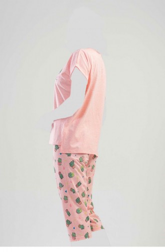 Düşük Omuzlu Double Kısa Kol Yırtmaclı Kaprili Pijama Takım Toz Pembe
