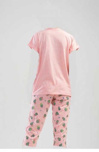 Düşük Omuzlu Double Kısa Kol Yırtmaclı Kaprili Pijama Takım Toz Pembe