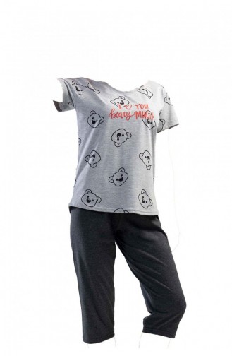 Kısa Kol Kaprili Pijama Takım Gri Melanj