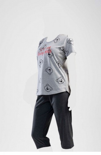 Kısa Kol Kaprili Pijama Takım Gri Melanj
