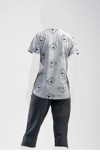 Kısa Kol Kaprili Pijama Takım Gri Melanj