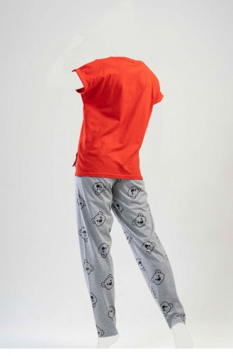 Düşük Omuzlu Double Kısa Kol Yırtmaclı Pijama Takım Kırmızı