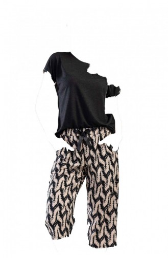 Vıscon Yarasa Kol Kaprili Pijama Takım Siyah