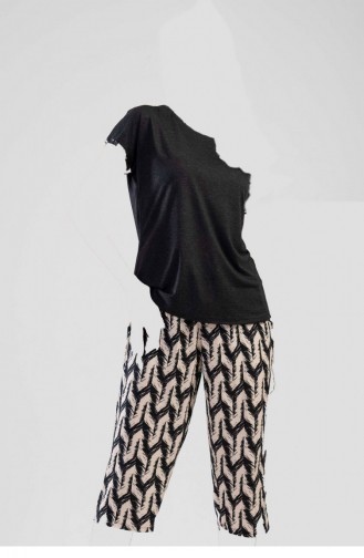 Vıscon Yarasa Kol Kaprili Pijama Takım Siyah