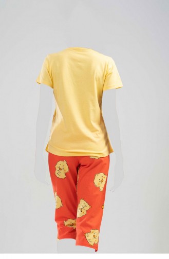 Pamuklu Kısa Kol Kaprili Pijama Takım Sarı