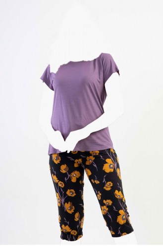 Vıscon Düşük Omuzlu Yarasa Kol Kaprili Pijama Takım Leylak