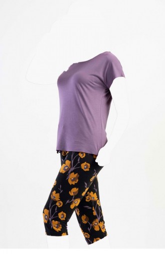 Vıscon Düşük Omuzlu Yarasa Kol Kaprili Pijama Takım Leylak