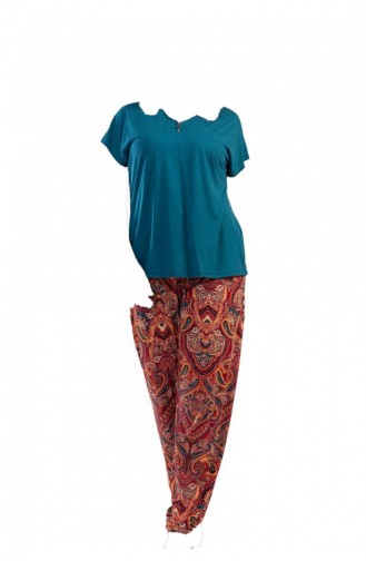 Vıscon Büyük Beden V Yaka Düşük Omuzlu Kısa Kol Pijama Takım Mint