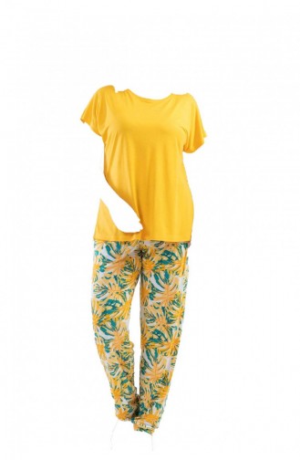 Vıscon Büyük Beden Yarasa Kol Pijama Takım Sarı