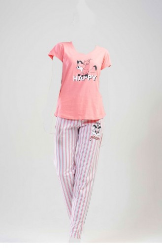 Pamuklu Kısa Kol Pijama Takım Pembe
