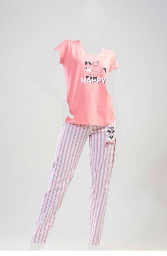 Pamuklu Kısa Kol Pijama Takım Pembe