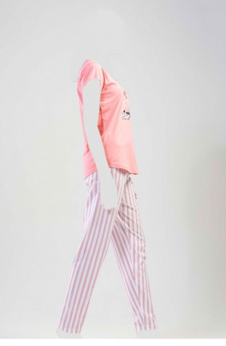 Pamuklu Kısa Kol Pijama Takım Pembe