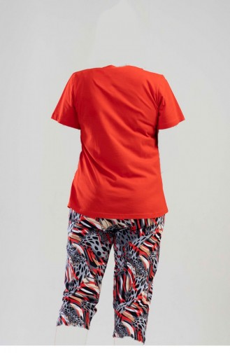 Pamuklu Büyük Beden Kısa Kol Kaprili Pijama Takım Kırmızı