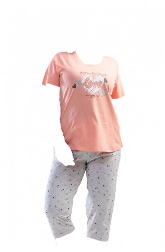 Büyük Beden Kısa Kol Kaprili Pijama Takım Pembe