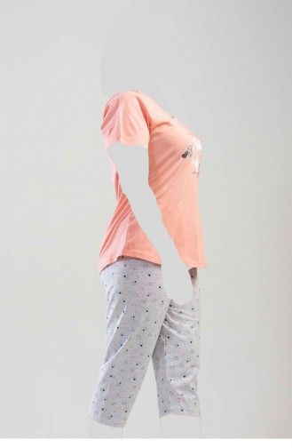 Büyük Beden Kısa Kol Kaprili Pijama Takım Pembe