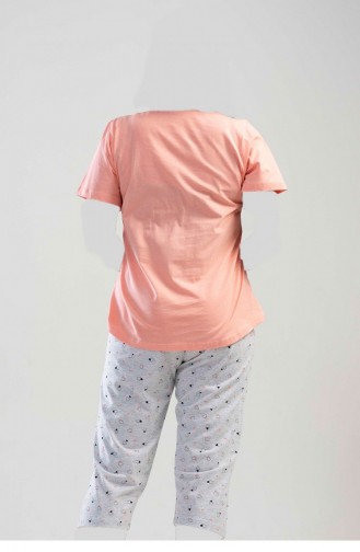 Büyük Beden Kısa Kol Kaprili Pijama Takım Pembe