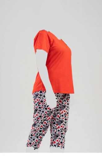 Pamuklu Büyük Beden Kısa Kol Kaprili Pijama Takım Kırmızı